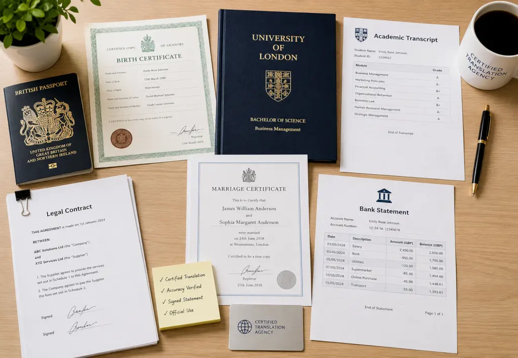 Official documents arranged for certified translation review